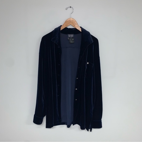 Escada Sport Vintage Velour Shacket Button Front Navy Velvet  Women's Size Large - Picture 3 of 7